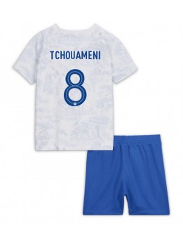 Frankreich Aurelien Tchouameni #8 Auswärts Trikotsatz für Kinder WM 2022 Kurzarm (+ Kurze Hosen)